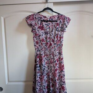 Lucky Brand Women's Burgandy and Navy Floral Flowy Dress